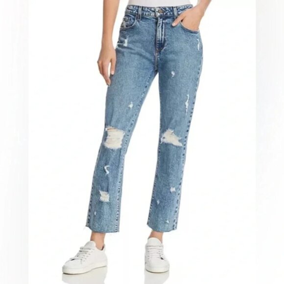 Paige Monica Jeans denim Straight Leg Frayed Hem Westlyn Distressed Size 27 - Picture 4 of 14